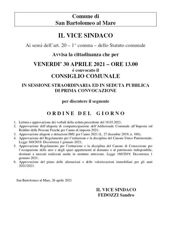 Convocazione Consiglio Comunale